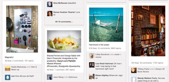 A single-view sample of Pinterest users "Pins"